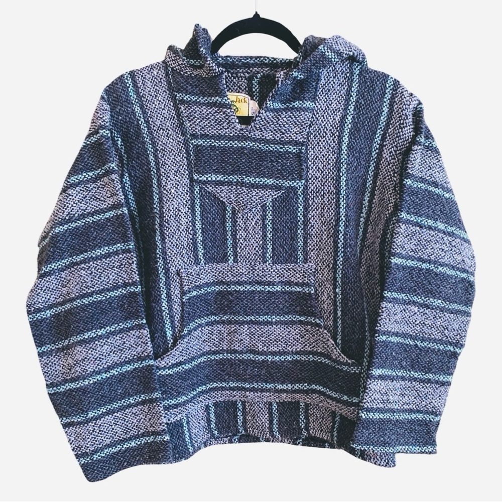 Iguana Jack Youth Hoodie 12 Small Grey Pullover Sweater Baja Surfer Poncho